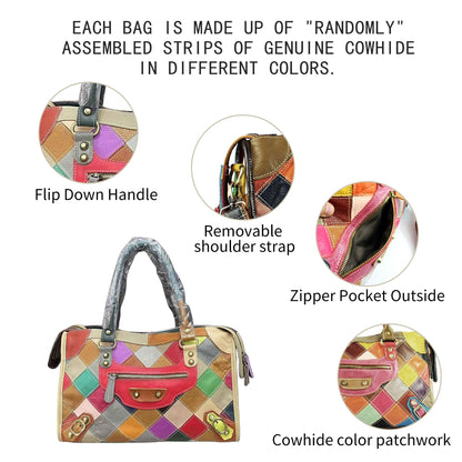 Handmade Cowhide Multi Color Patchwork Bag Crossbody Shoulder Handheld Unique Style
