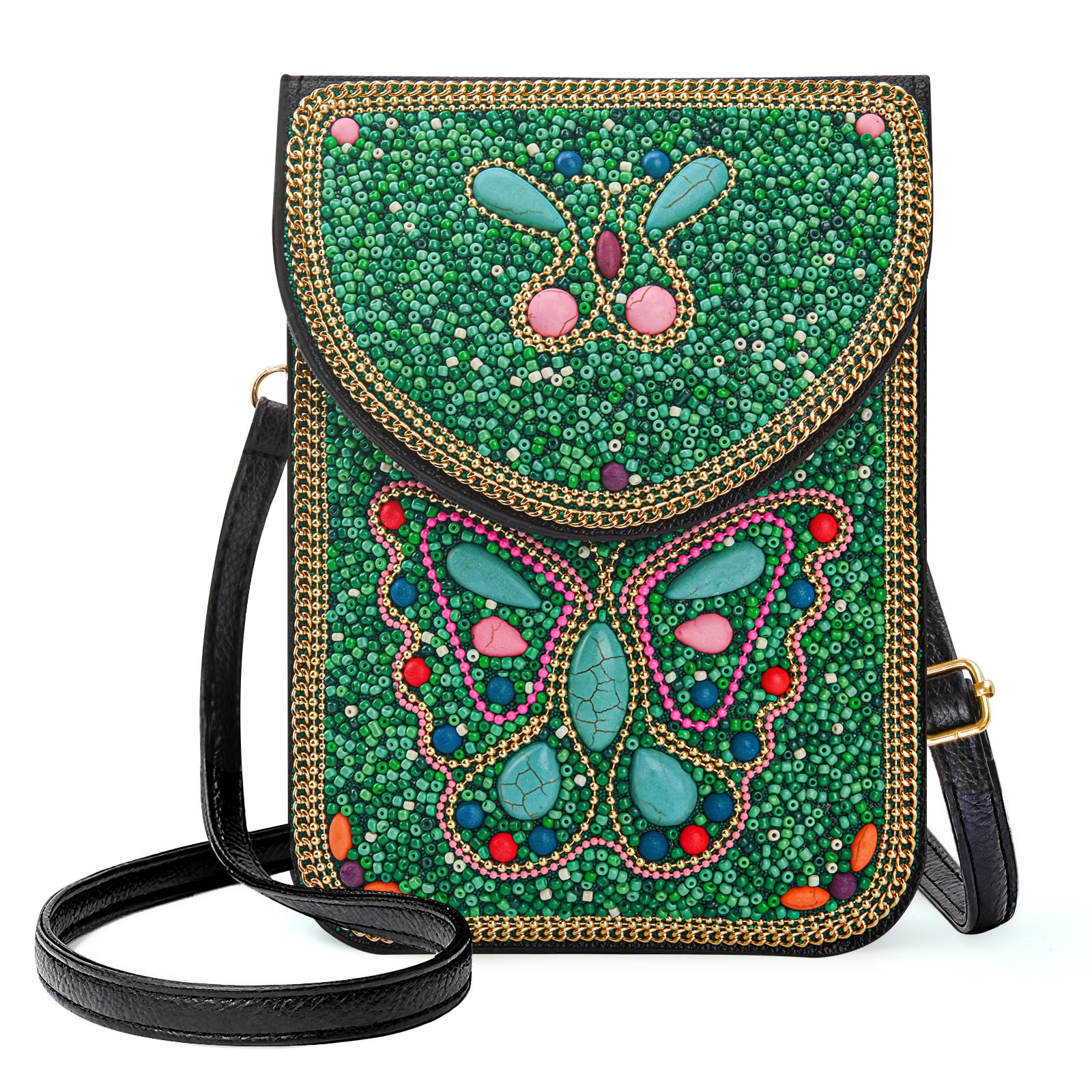Beaded Crossbody Phone Shoulder Bag Boho Wallet Purse with Colorful Handcrafted Beads