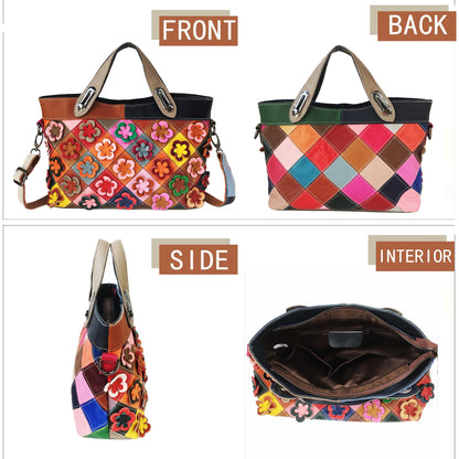 Handmade Cowhide Multi Color Patchwork Bag Crossbody Shoulder Handheld Unique Style