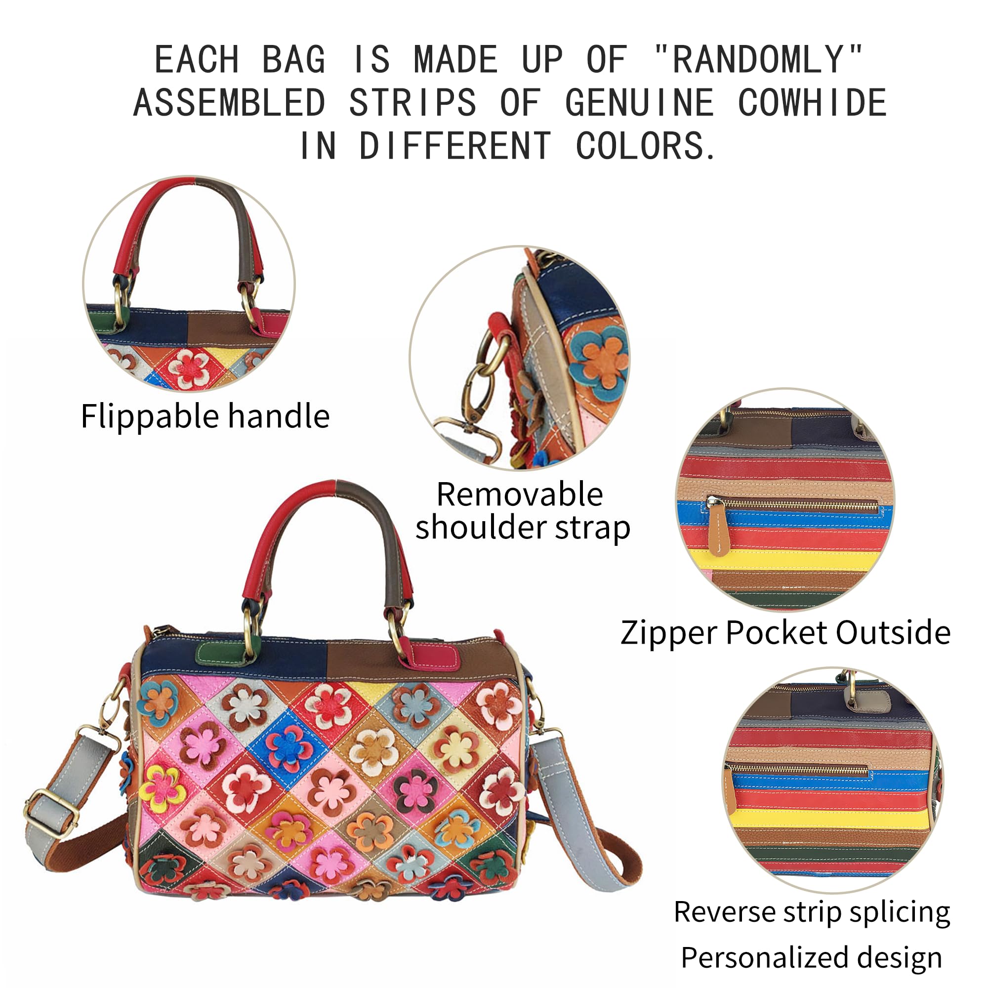 Handmade Cowhide Multi Color Patchwork Bag Crossbody Shoulder Handheld Unique Style