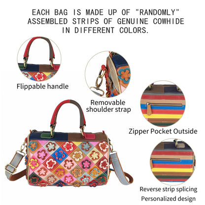 Handmade Cowhide Multi Color Patchwork Bag Crossbody Shoulder Handheld Unique Style