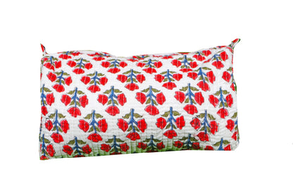 Indian Handmade Cotton Quilted Floral Toiletry Cosmetic Makeup Bag Blue A