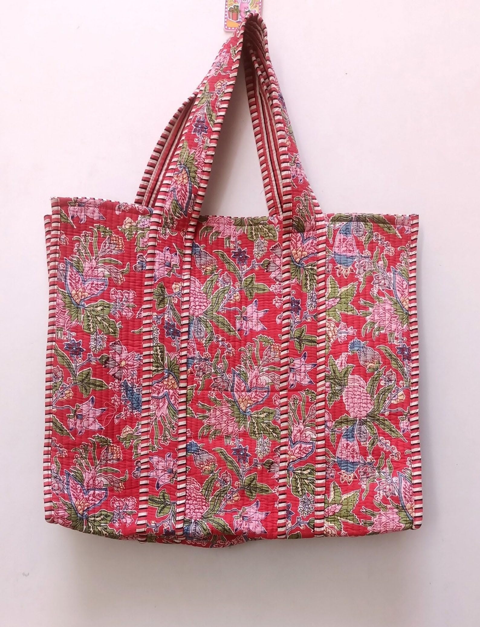 Handmade Quilted Cotton Tote Bag Boho Large Shopping Market Bag