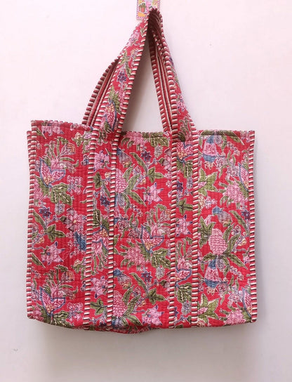 Handmade Quilted Cotton Tote Bag Boho Large Shopping Market Bag