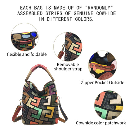 Handmade Cowhide Multi Color Patchwork Bag Crossbody Shoulder Handheld Unique Style