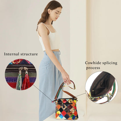 Handmade Cowhide Multi Color Patchwork Bag Crossbody Shoulder Handheld Unique Style