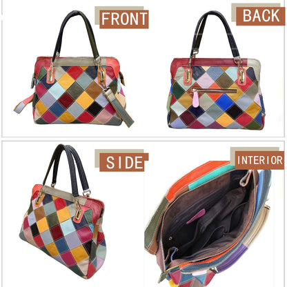 Handmade Cowhide Multi Color Patchwork Bag Crossbody Shoulder Handheld Unique Style