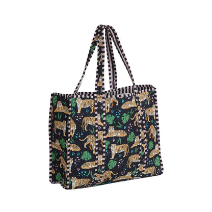 Handmade Cotton Floral Block Print Quilted Tote Shoulder Market Shopping Bag