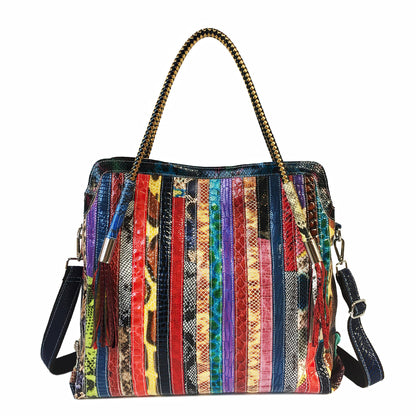 Handmade Cowhide Multi Color Patchwork Bag Crossbody Shoulder Handheld Unique Style