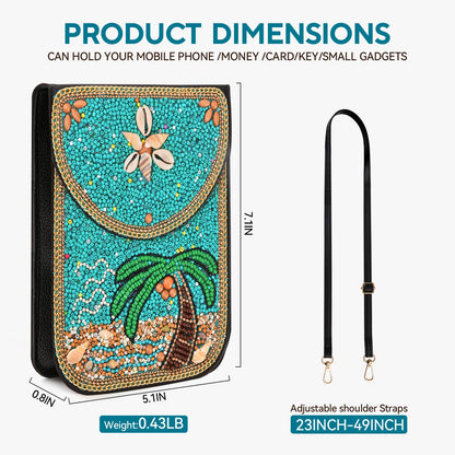 Beaded Crossbody Phone Shoulder Bag Boho Wallet Purse with Colorful Handcrafted Beads
