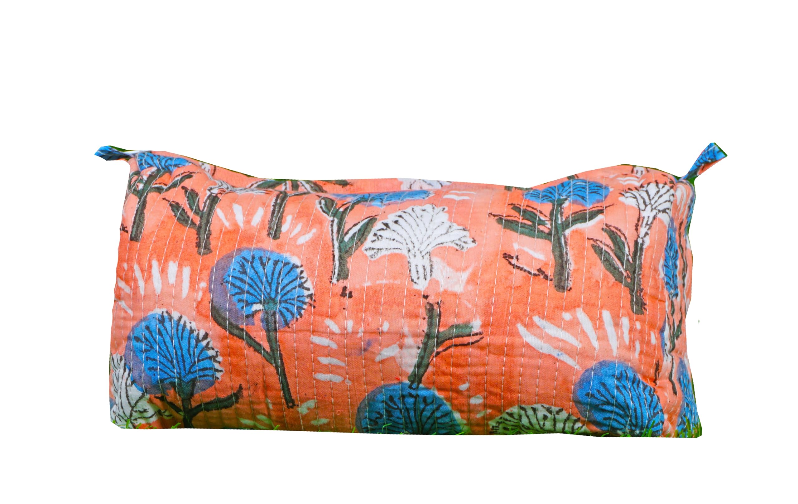 Indian Handmade Cotton Quilted Floral Toiletry Cosmetic Makeup Bag Blue A