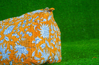 Indian Handmade Cotton Quilted Floral Toiletry Cosmetic Makeup Bag Blue A