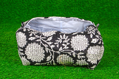 Indian Handmade Cotton Quilted Floral Toiletry Cosmetic Makeup Bag Blue A