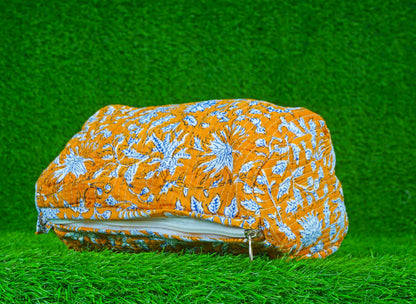 Indian Handmade Cotton Quilted Floral Toiletry Cosmetic Makeup Bag Blue A