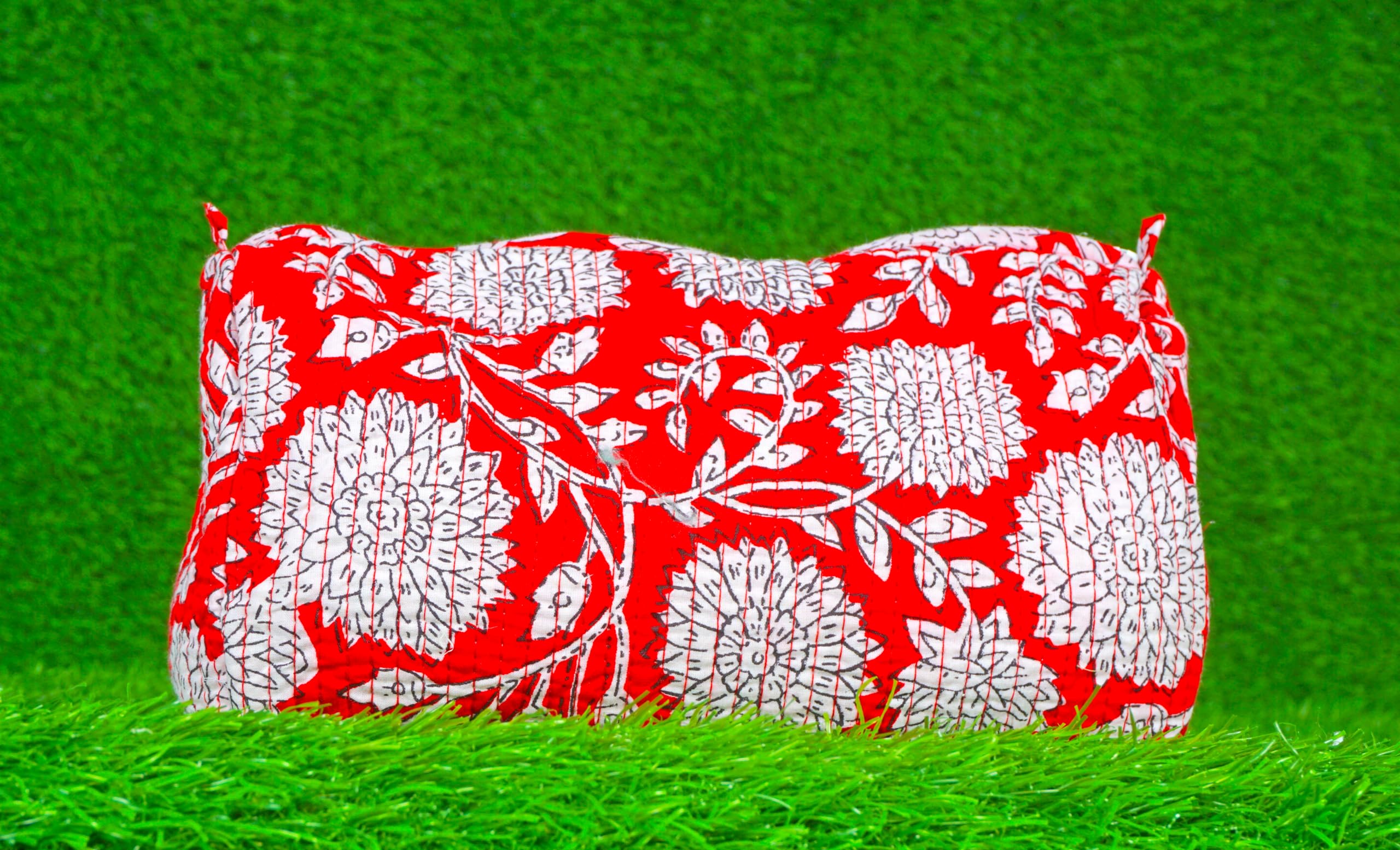 Indian Handmade Cotton Quilted Floral Toiletry Cosmetic Makeup Bag Blue A
