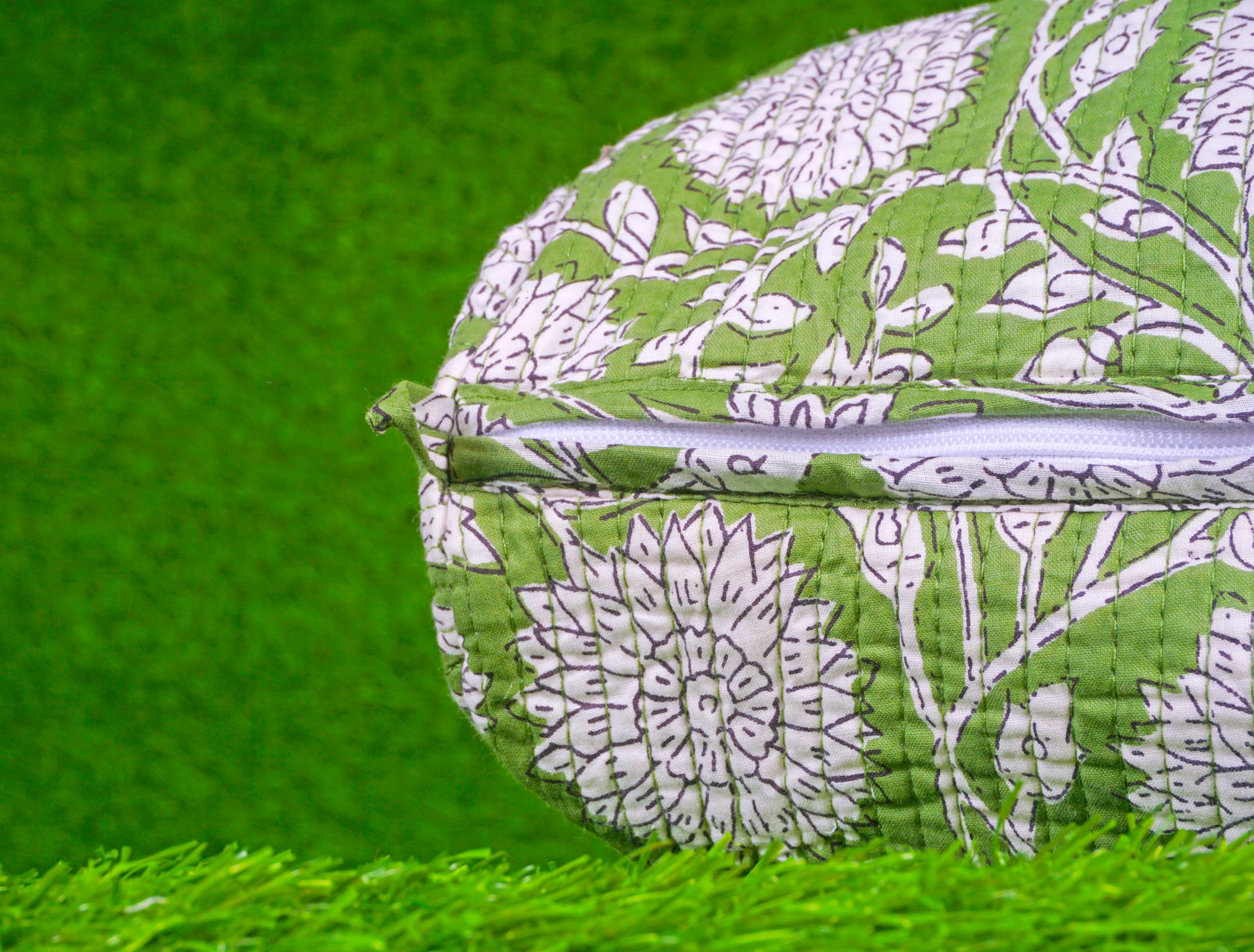 Indian Handmade Cotton Quilted Floral Toiletry Cosmetic Makeup Bag Blue A