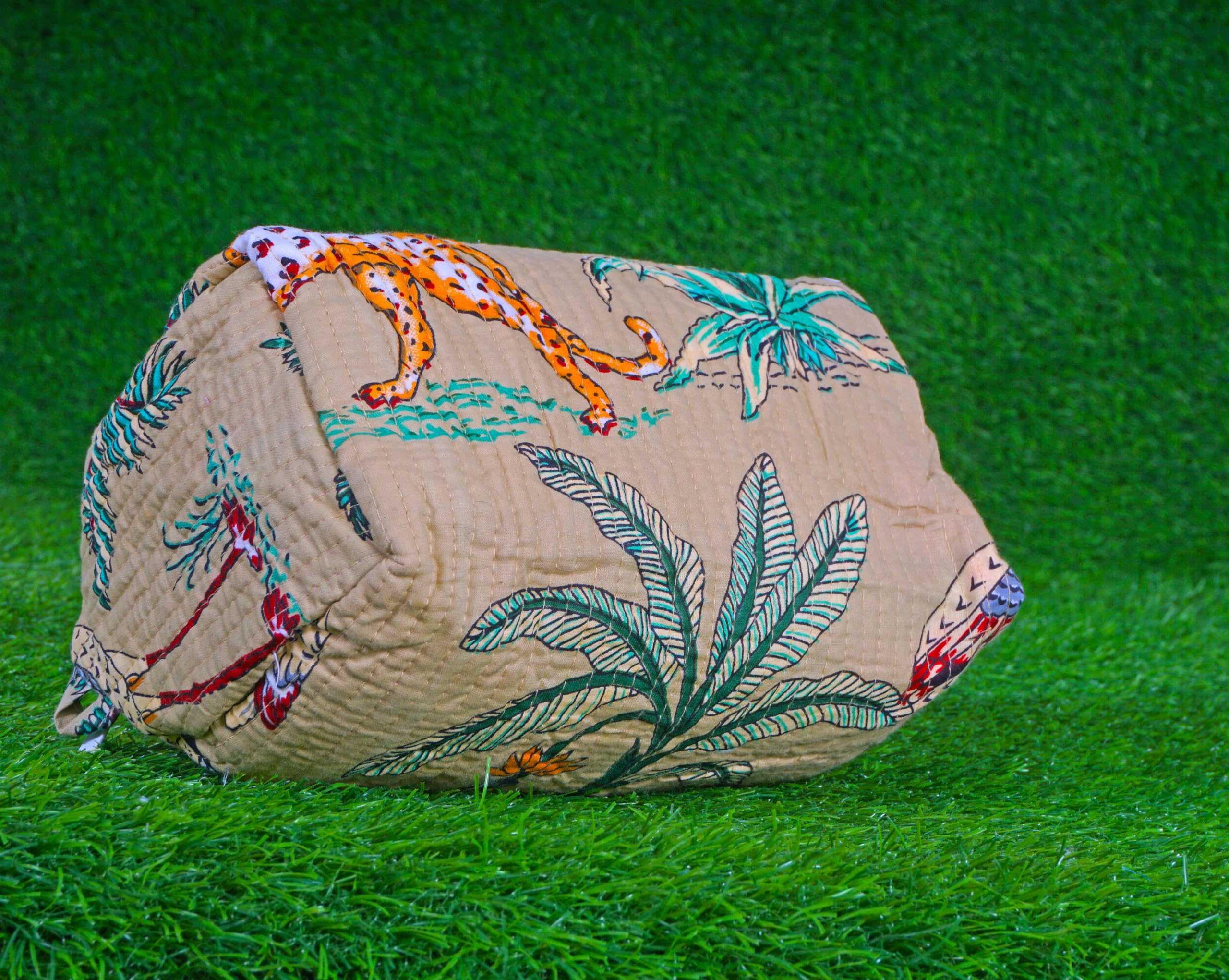 Indian Handmade Cotton Quilted Floral Toiletry Cosmetic Makeup Bag Blue A