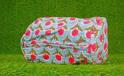 Indian Handmade Cotton Quilted Floral Toiletry Cosmetic Makeup Bag Blue A