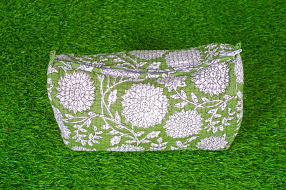 Indian Handmade Cotton Quilted Floral Toiletry Cosmetic Makeup Bag Blue A