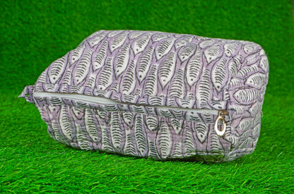 Indian Handmade Cotton Quilted Floral Toiletry Cosmetic Makeup Bag Blue A