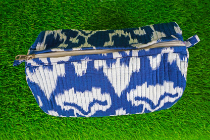 Indian Handmade Cotton Quilted Floral Toiletry Cosmetic Makeup Bag Blue A